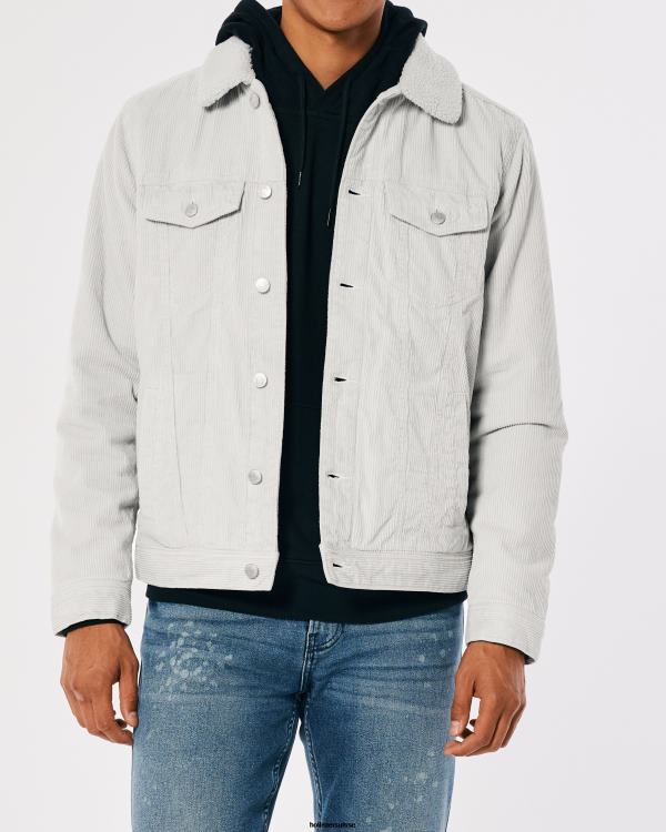 veste trucker en velours côtelé doublée de sherpa Hommes gris clair Hollister hauts RRRJX1025