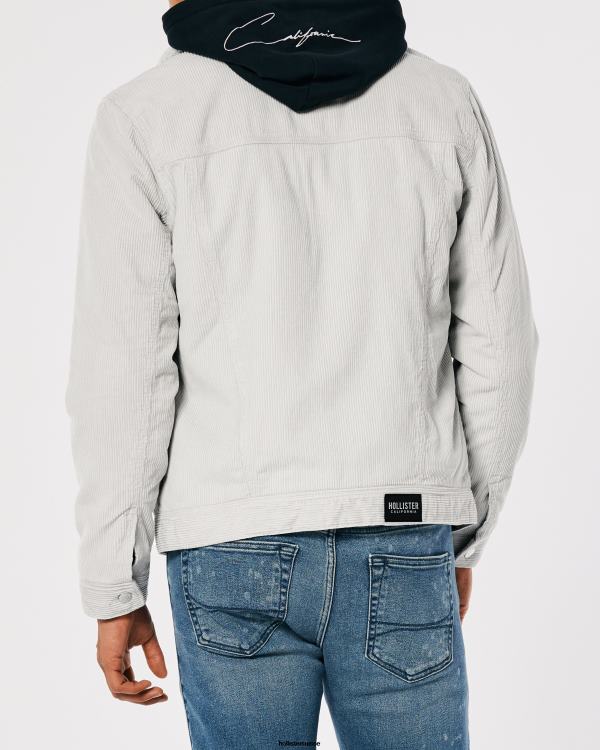 veste trucker en velours côtelé doublée de sherpa Hommes gris clair Hollister hauts RRRJX1025