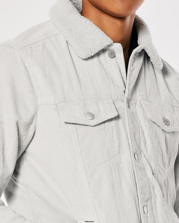 veste trucker en velours côtelé doublée de sherpa Hommes gris clair Hollister hauts RRRJX1025