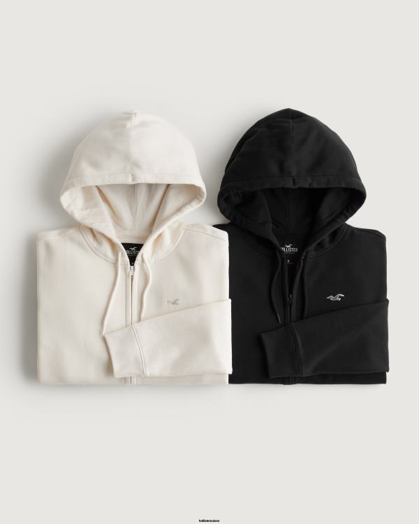 pack de 2 sweats à capuche entièrement zippés et logo Hommes blanc cassé-noir Hollister hauts RRRJX887