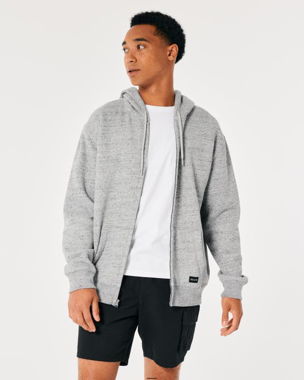 sweat à capuche décontracté à fermeture éclair Hommes gris chiné clair Hollister hauts RRRJX942