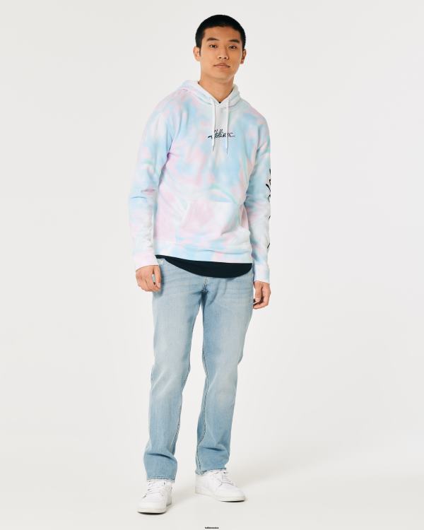 sweat à capuche graphique à effet délavé Hommes tie-dye bleu Hollister hauts RRRJX835