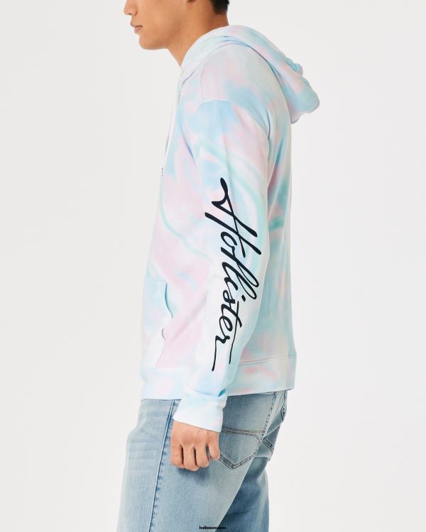 sweat à capuche graphique à effet délavé Hommes tie-dye bleu Hollister hauts RRRJX835