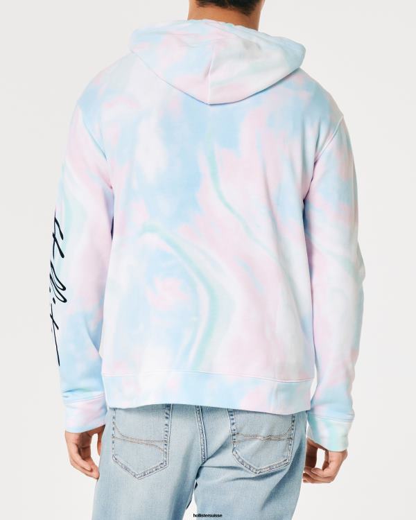 sweat à capuche graphique à effet délavé Hommes tie-dye bleu Hollister hauts RRRJX835