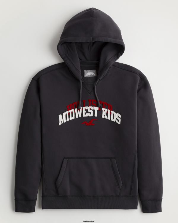 sweat à capuche graphique à logo pour enfant Hommes noir Hollister x Midwest hauts RRRJX1067