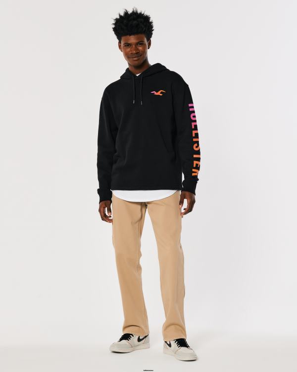 sweat à capuche à logo imprimé Hommes noir avec graphique sur la manche Hollister hauts RRRJX829