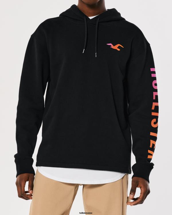 sweat à capuche à logo imprimé Hommes noir avec graphique sur la manche Hollister hauts RRRJX829