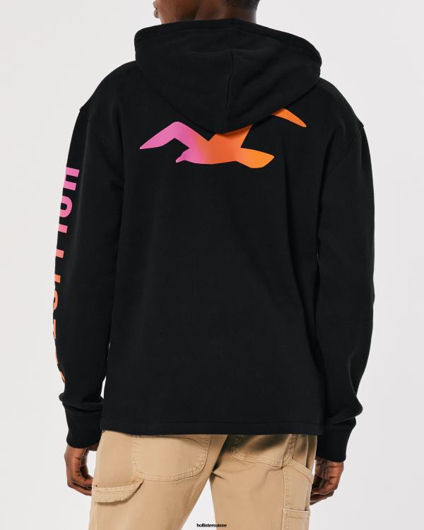sweat à capuche à logo imprimé Hommes noir avec graphique sur la manche Hollister hauts RRRJX829