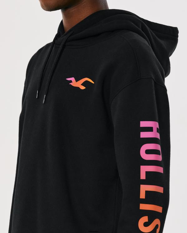 sweat à capuche à logo imprimé Hommes noir avec graphique sur la manche Hollister hauts RRRJX829