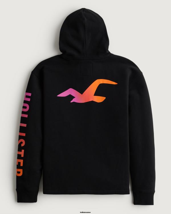 sweat à capuche à logo imprimé Hommes noir avec graphique sur la manche Hollister hauts RRRJX829