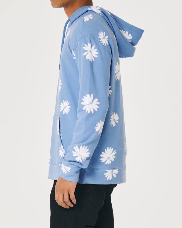 sweat à capuche à motif floral Hommes fleuri bleu clair Hollister hauts RRRJX951