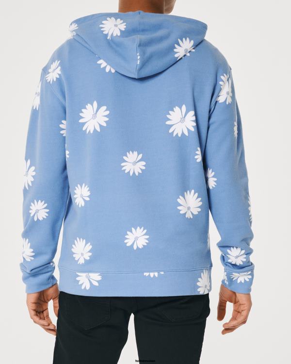 sweat à capuche à motif floral Hommes fleuri bleu clair Hollister hauts RRRJX951